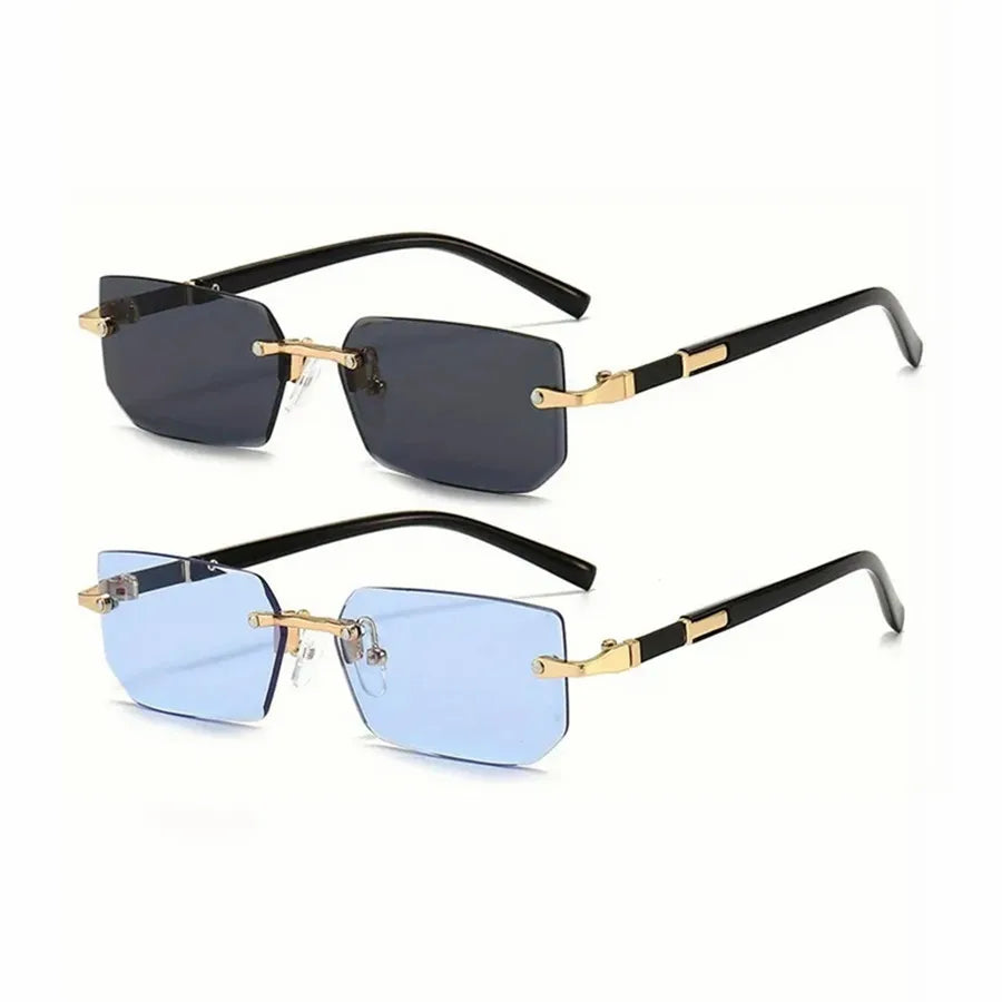 Rimless Sunglasses Rectangle Fashion Popular Women Men Shades Small Square Sun Glasses for Female Male Summer Traveling Oculos